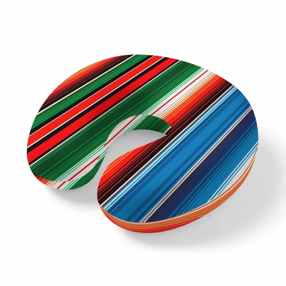 Neck Pillow Memory Foam,Mexican Serape Soft Breathable U-Shaped Travel Pillows,Colorful Stripes Vertical Lines Abstract Lightweight Ergonomic Neck Support Cushion for Office Airplane 11.4"x11.4"x3.9"