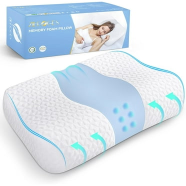 Bed Pillow, Cervical Neck Pillow for Pain Relief, Contour Memory Foam Pillows for Sleeping, Odorless Ergonomic Pillow, Orthopedic Cooling Pillow Bed Pillow Neck Support for Side Back Stomach Sleepers