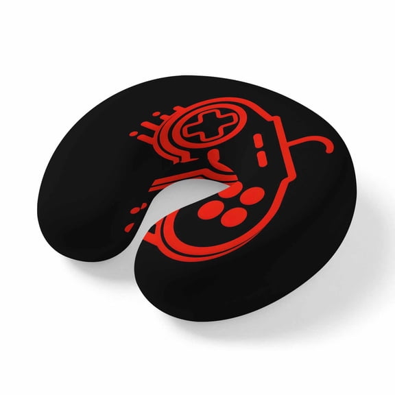 Neck Pillow Memory Foam,Red Game Controller Soft Breathable U-Shaped Travel Pillows,Modern Art Gaming Handheld Black Lightweight Ergonomic Neck Support Cushion for Office Airplane 11.4"x11.4"x3.9"