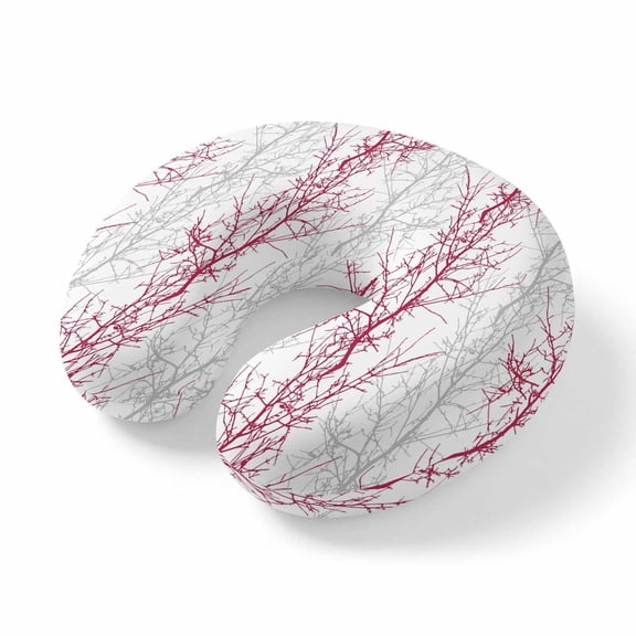 Neck Pillow Memory Foam, Red Grey Branch Soft Breathable U-Shaped Travel Pillows, Spring Summer Pastoral Botanical Lightweight Ergonomic Neck Support Cushion for Home Office Airplane 11.4"x11.4"x3.9"