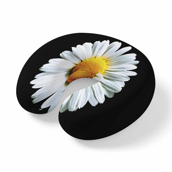 Neck Pillow Memory Foam, Spring Floral Soft Breathable U-Shaped Travel Pillows, Daisy Summer Botanical Classic Black Lightweight Ergonomic Neck Support Cushion for Home Office Airplane