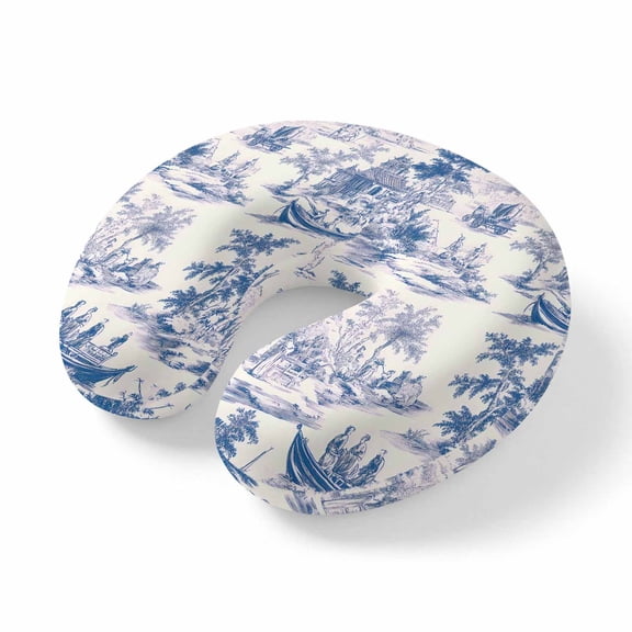 Neck Pillow Memory Foam U Shaped Pillows,Garden House Boat Chinese Style Soft Portable Neck Head Support Cushion Pillow for Travel Airplane Car Office Use,Chinoiserie Classic Style