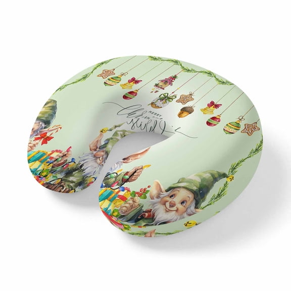 Neck Pillow Memory Foam U Shaped Pillows,Winter Green Elf Soft Portable Neck Head Support Cushion Pillow for Travel Airplane Car Office Use,Christmas Bell Star Pinecone Ball Ornament