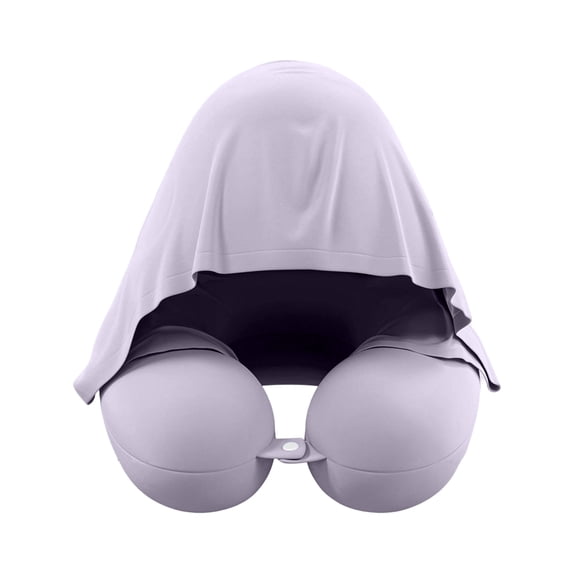 Neck Pillow Memory Foam U-Shaped with Attached Hood Purple Portable Travel Pillow for Airplane Car Train