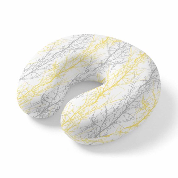 Neck Pillow Memory Foam, Yellow Gray Soft Breathable U-Shaped Travel Pillows, Pastoral Botanical Branch Aesthetics Lightweight Ergonomic Neck Support Cushion for Home Office Airplane 11.4"x11.4"x3.9"