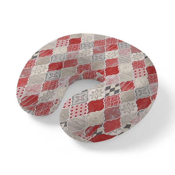 Neck Pillow Modern Moroccan Shield Pattern Travel Pillow Memory Foam U Shaped Pillows, Red Geometric Art Travel Neck Pillows for Airplane Car Office Home Sleeping Rest