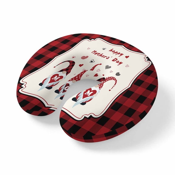 Neck Pillow Mother's Day Dwarf with Love Mom Travel Pillow Memory Foam U Shaped Pillows, Red Black Buffalo Plaid Travel Neck Pillows for Airplane Car Office Home Sleeping Rest