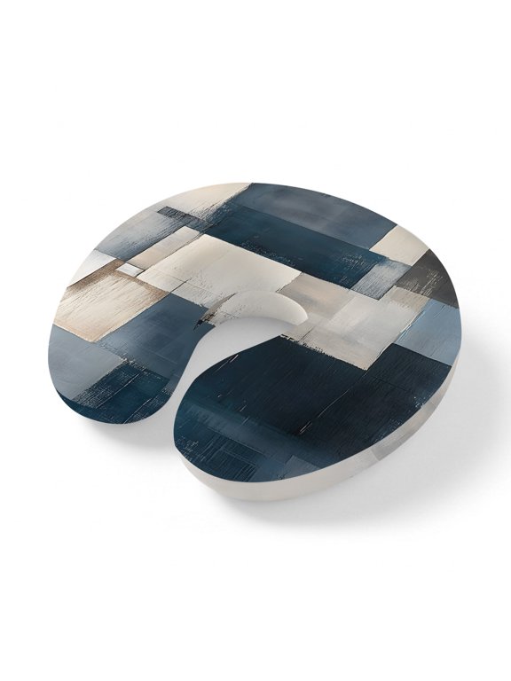 Neck Pillow Navy Blue Beige Color Block Travel Pillow Memory Foam U Shaped Pillows, Vintage Oil Painting Travel Neck Pillows for Airplane Car Office Home Sleeping Rest