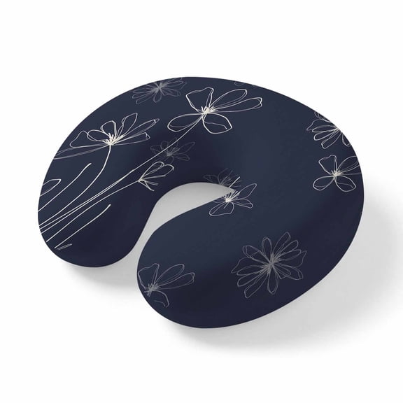 Neck Pillow, Navy Blue Memory Foam U-Shaped Travel Pillow for Airplane Car Train Office Nap, Portable Soft Head Neck Support for Sleeping & Reclining Spring Flora