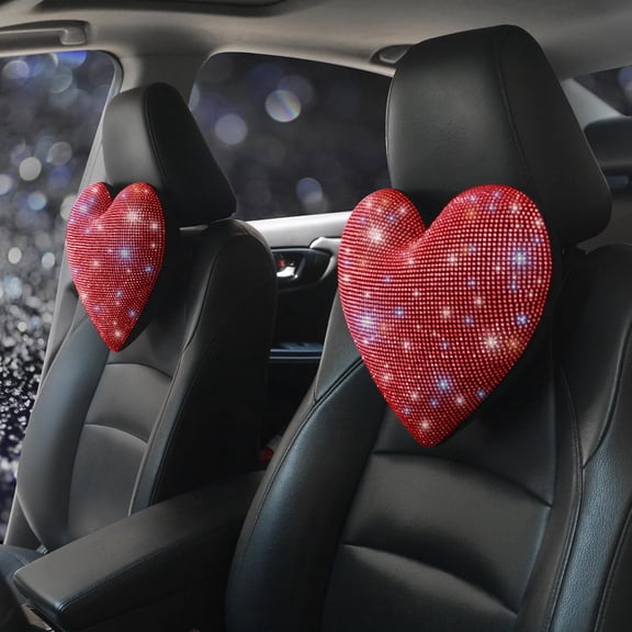 Neck Pillow Neck Rest for Car Headrest Support Neck Support Relax Travel Bling Bling Rhinestones Car Interior Accessories Diamond Pillow for Women Two Packs Universal Fit Red 2 Pieces