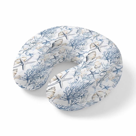 Neck Pillow Ocean Coral Starfish Shell Travel Pillow Memory Foam U Shaped Pillows, Summer Blue Ocean Theme Travel Neck Pillows for Airplane Car Office Home Sleeping Rest