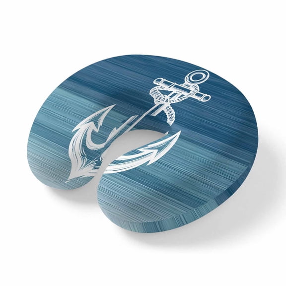 Neck Pillow Ocean Nautical Anchor Travel Pillow Memory Foam U Shaped Pillows, Gradient Blue Stripes Travel Neck Pillows for Airplane Car Office Home Sleeping Rest