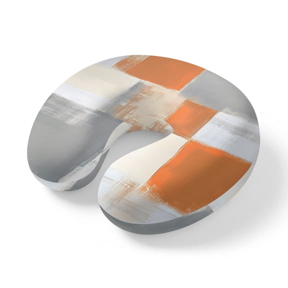Neck Pillow Orange Gray Color Blocks Travel Pillow Memory Foam U Shaped Pillows, Vintage Oil Painting Style Travel Neck Pillows for Airplane Car Office Home Sleeping Rest