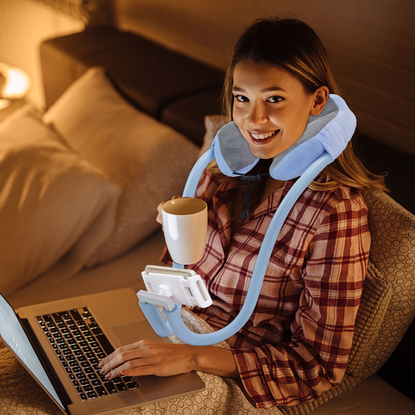 Neck Pillow Phone Holder for Bed 2 in 1 Adjustable Gooseneck Cell Phone Stand with 360 Clip Flexible Tablet Arm Pillow for Neck Compatible with Smartphone Size from 4 10 Walmart Business Supplies