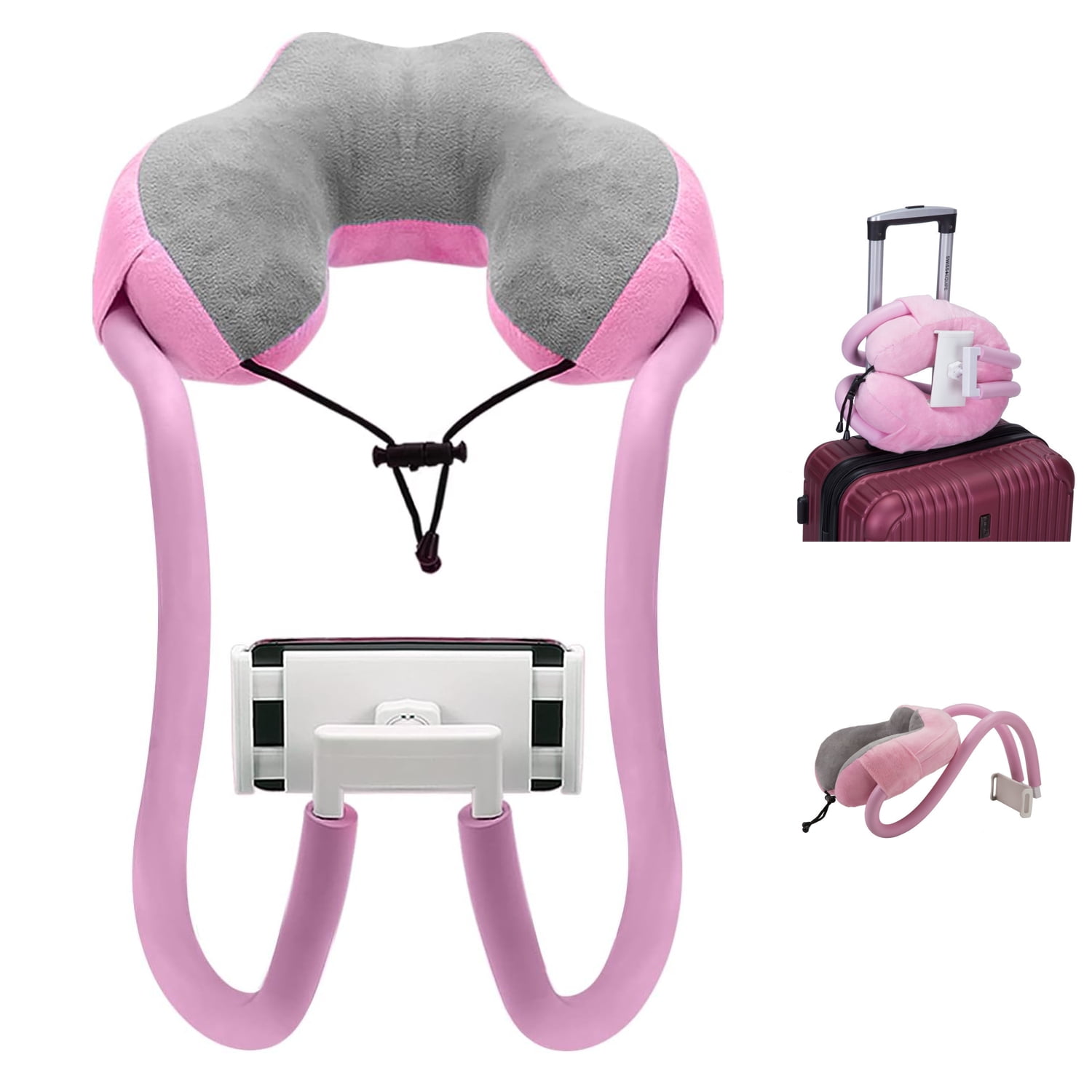 Neck Pillow Phone Holder, Lazy Gooseneck Cell Phone Stand with 360 Clips, Universal Mobile Phone Tablet Stand for iPhone 14/14 Pro Max/13 (Pink)