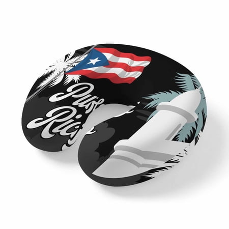 Neck Pillow Puerto Rico Flag Abstract Travel Pillow Memory Foam U Shaped Pillows, Watercolor Palm Leaves Travel Neck Pillows for Airplane Car Office Home Sleeping Rest