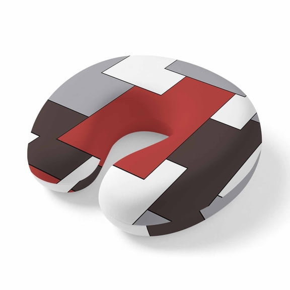 Neck Pillow Red Color Block Grey Abstract Geometric Travel Pillow Memory Foam U Shaped Pillows, Modern Mid-Century Abstract Style Travel Neck Pillows for Airplane Car Office Home Sleeping Rest
