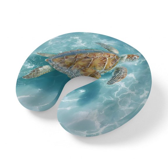 Neck Pillow Retro Sea Turtle Summer Ocean Travel Pillow Memory Foam U Shaped Pillows, Tropical Teal Seaside Travel Neck Pillows for Airplane Car Office Home Sleeping Rest