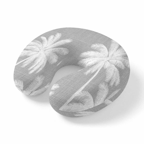 Neck Pillow Rustic Coconut Tree White Silhouette Travel Pillow Memory Foam U Shaped Pillows, Tropical Plant Gray Linen Travel Neck Pillows for Airplane Car Office Home Sleeping Rest