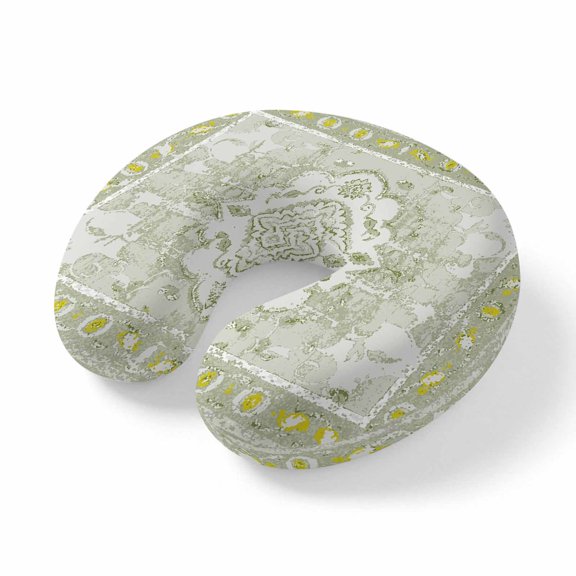 Neck Pillow, Sage Green Memory Foam U-Shaped Travel Pillow for Airplane Car Train Office Nap, Portable Soft Head Neck Support for Sleeping & Reclining Boho Retro Decorative Abstract Floral Ethnic