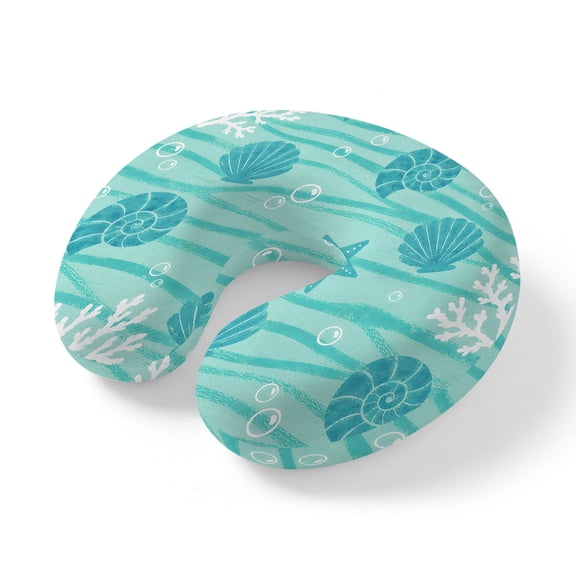 Neck Pillow Sea Shell Conch Starfish Coral Travel Pillow Memory Foam U Shaped Pillows, Summer Coastal Ocean Wave Travel Neck Pillows for Airplane Car Office Home Sleeping Rest