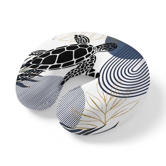 Neck Pillow Sea Turtle Arch Sun Stripe Travel Pillow Memory Foam U Shaped Pillows, Abstract Leaf Geometric Boho Style Travel Neck Pillows for Airplane Car Office Home Sleeping Rest