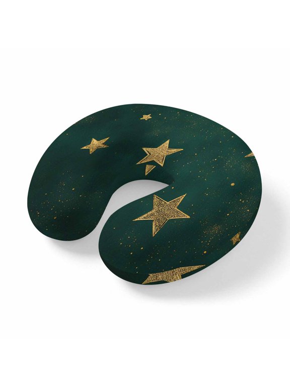 Neck Pillow Seamless Gold Star on Hunter Green Travel Pillow Memory Foam U Shaped Pillows, Dream Starry Sky Travel Neck Pillows for Airplane Car Office Home Sleeping Rest