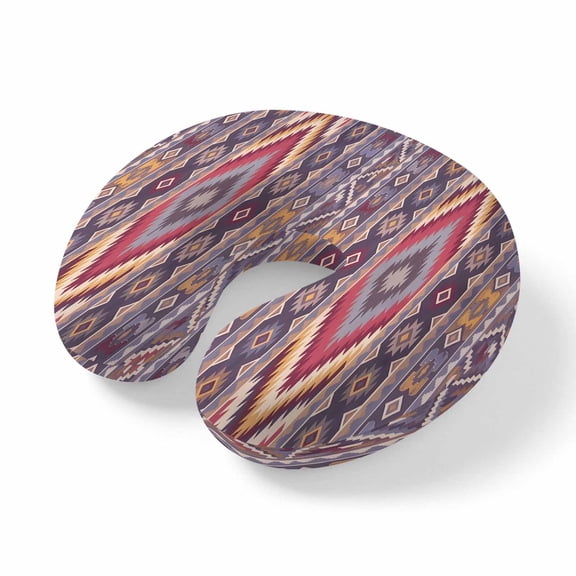 Neck Pillow, Southwest Aztec Memory Foam U-Shaped Travel Pillow for Airplane Car Train Office Nap, Portable Soft Head Neck Support for Sleeping & Reclining Country Retro Ethnic Geometric Motifs
