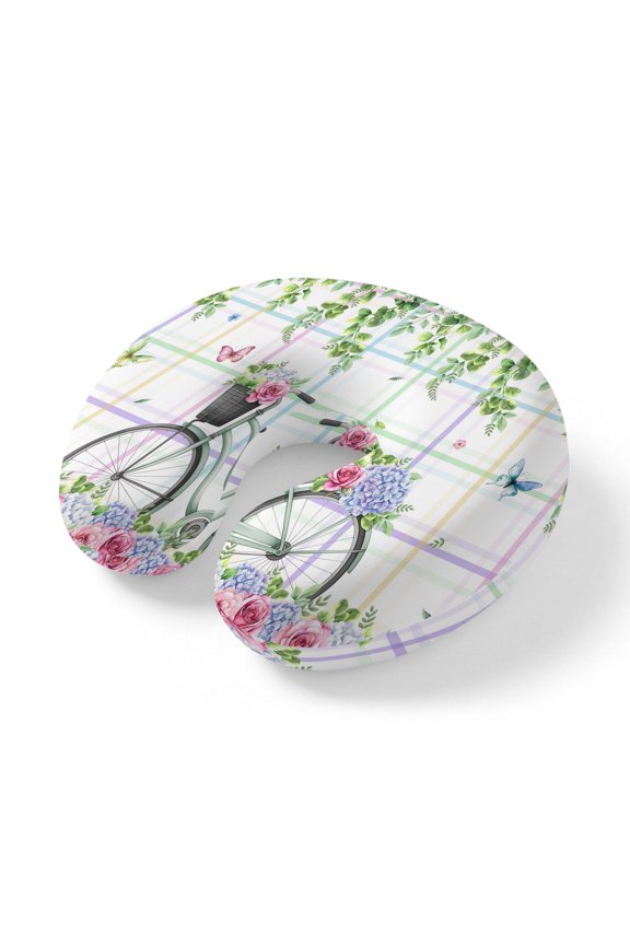 Neck Pillow Spring Flowers Jugal Leaves Travel Pillow Memory Foam U Shaped Pillows, Bike Colorful Striped Travel Neck Pillows for Airplane Car Office Home Sleeping Rest