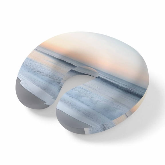 Neck Pillow Summer Beach Sunset Landscape Travel Pillow Memory Foam U Shaped Pillows, Ocean Water Waves Travel Neck Pillows for Airplane Car Office Home Sleeping Rest