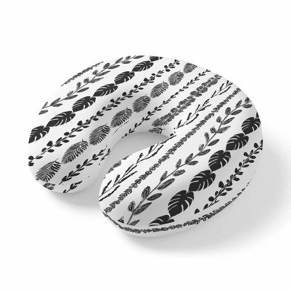 Neck Pillow Summer Black Leaf Monstera Travel Pillow Memory Foam U Shaped Pillows, Tropical Palm Leaves Seamless Travel Neck Pillows for Airplane Car Office Home Sleeping Rest