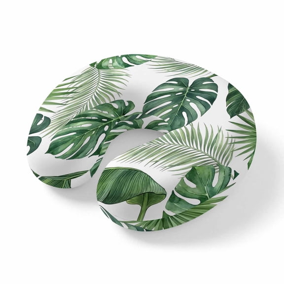 Neck Pillow Summer Botanical Banana Leaves Travel Pillow Memory Foam U Shaped Pillows, Watercolor Monstera Plants Travel Neck Pillows for Airplane Car Office Home Sleeping Rest