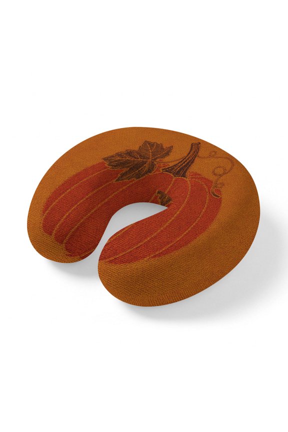 Neck Pillow Thanksgiving Terracotta Pumpkins Travel Pillow Memory Foam U Shaped Pillows, Orange Background Travel Neck Pillows for Airplane Car Office Home Sleeping Rest