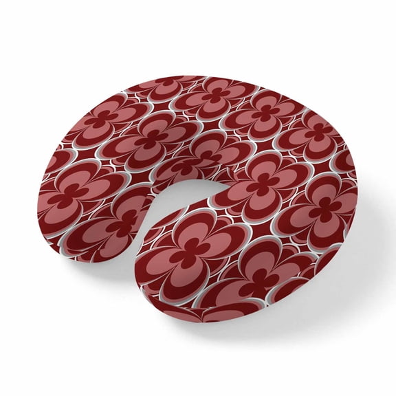 Neck Pillow for Travel,Abstract Flower Burgundy Red Memory Foam U Shaped Pillows,Portable Headrest Modern Classic Floral Neck Head Support Cushion for Home Office Car Airplane Sleeping