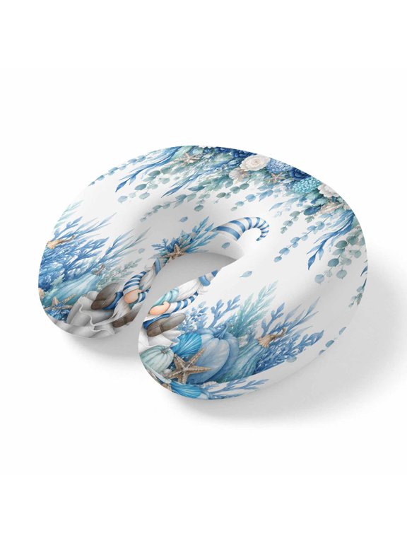 Neck Pillow for Travel,Autumn Blue Gnome Pumpkins Memory Foam U Shaped Pillows,Portable Headrest Marine Life Starfish Flowers Neck Head Support Cushion for Home Office Car Airplane Sleeping