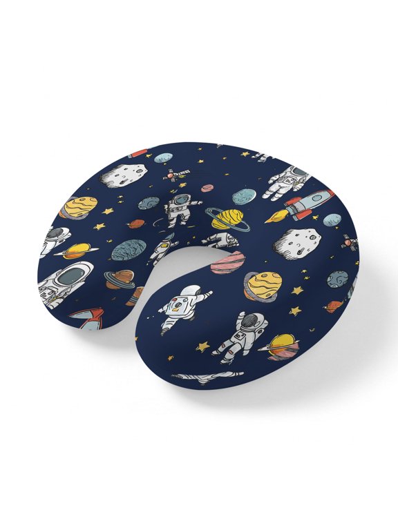 Neck Pillow for Travel,Cartoon Rocket Space Planet Memory Foam U Shaped Pillows,Portable Headrest Mysterious Universe Navy Blue Neck Head Support Cushion for Home Office Car Airplane Sleeping