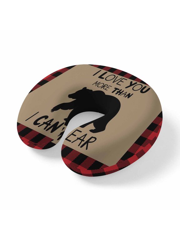 Neck Pillow for Travel,Christmas Forest Bear Shadow Memory Foam U Shaped Pillows,Portable Headrest Vintage Red Black Buffalo Plaid Neck Head Support Cushion for Home Office Car Airplane Sleeping