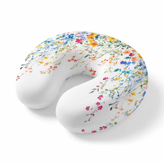 Neck Pillow for Travel,Country Flower Watercolor Leaf Memory Foam U Shaped Pillows,Portable Headrest Farm Plant Vine Neck Head Support Cushion for Home Office Car Airplane Sleeping