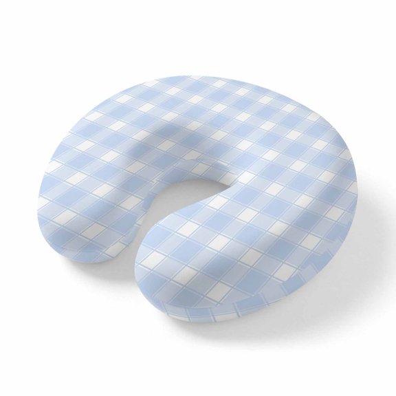 Neck Pillow for Travel,Light Blue Checkered Pattern Memory Foam U Shaped Pillows,Portable Headrest Buffalo Plaid Neck Head Support Cushion for Home Office Car Airplane Sleeping
