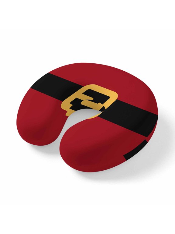 Neck Pillow for Travel,Merry Christmas Santa Claus Belt Memory Foam U Shaped Pillows,Portable Headrest Yellow Black Red Neck Head Support Cushion for Home Office Car Airplane Sleeping