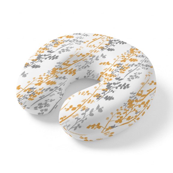Neck Pillow for Travel,Rustic Yellow Gray Leaf Memory Foam U Shaped Pillows,Portable Headrest Watercolor Farmhouse Leaves Plant Neck Head Support Cushion for Home Office Car Airplane Sleeping