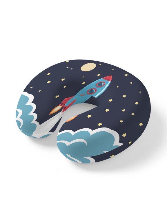 Neck Pillow for Travel,Space Rocket Moon Star Memory Foam U Shaped Pillows,Portable Headrest Cartoon Style Neck Head Support Cushion for Home Office Car Airplane Sleeping