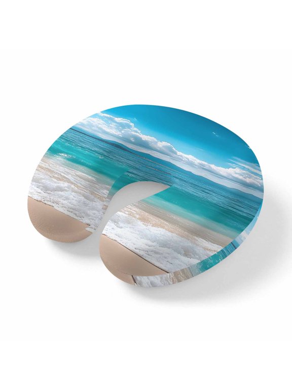 Neck Pillow for Travel,Summer Watercolor Ocean Beach Memory Foam U Shaped Pillows,Portable Headrest Seaside Waves Neck Head Support Cushion for Home Office Car Airplane Sleeping