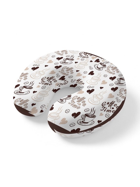 Neck Pillow for Travel,Watercolor Coffee Cup Bean Heart Memory Foam U Shaped Pillows,Portable Headrest Country Graffiti Style Neck Head Support Cushion for Home Office Car Airplane Sleeping