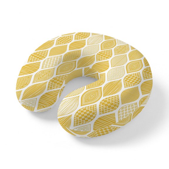 Neck Pillow for Travel,Yellow Bohemian Geometric Texture Memory Foam U Shaped Pillows,Portable Headrest Abstract Moroccan Pattern Neck Head Support Cushion for Home Office Car Airplane Sleeping