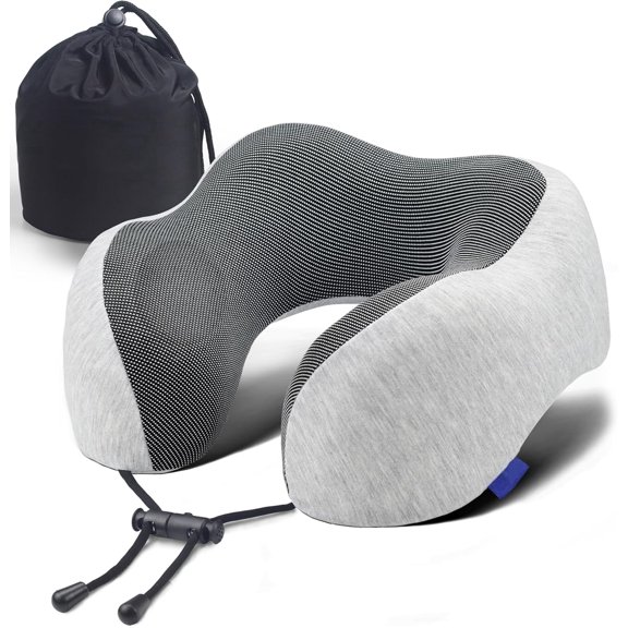 Neck Pillow for Traveling Upgraded Travel Neck Pillow for Airplane 100% Pure Memory Foam Travel Pillow for Flight Headrest Sleep Portable Plane Accessories Light Grey