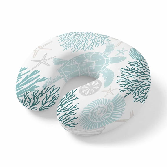 Neck Pillow Turquoise Ocean Turtle Coral Travel Pillow Memory Foam U Shaped Pillows, Summer Ocean Starfish Travel Neck Pillows for Airplane Car Office Home Sleeping Rest