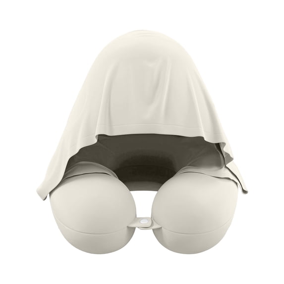 Neck Pillow U-Shaped with Attached Hood Memory Foam Beige Portable Single Pack for Airplane Car Travel