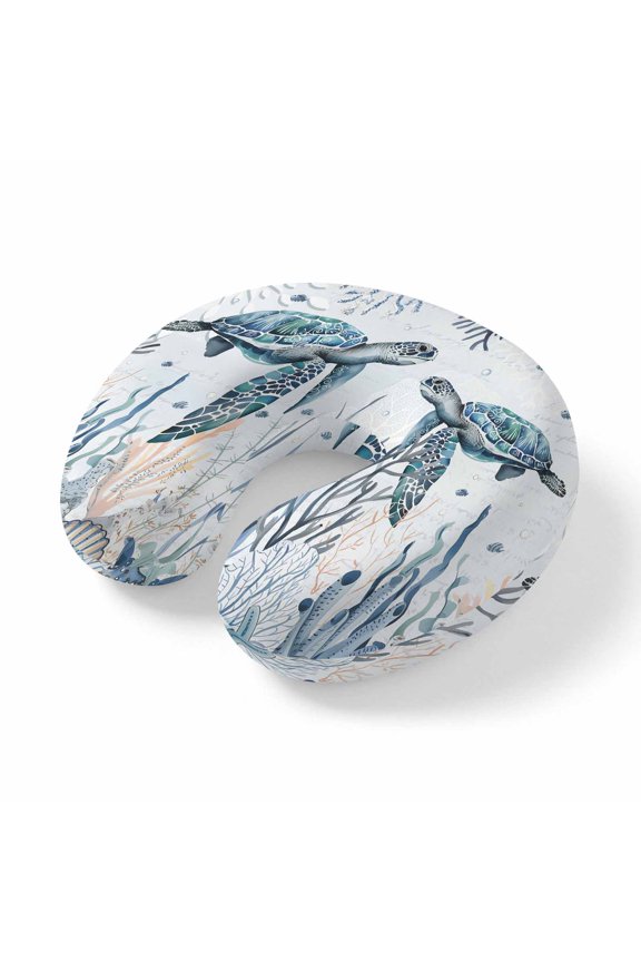 Neck Pillow Underwater Coral Sea Turtle Starfish Travel Pillow Memory Foam U Shaped Pillows, Summer Sealife Travel Neck Pillows for Airplane Car Office Home Sleeping Rest
