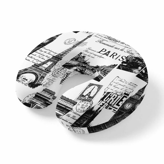 Neck Pillow Vintage Paris Gray Architectural Travel Pillow Memory Foam U Shaped Pillows, Modern Abstract Art Travel Neck Pillows for Airplane Car Office Home Sleeping Rest